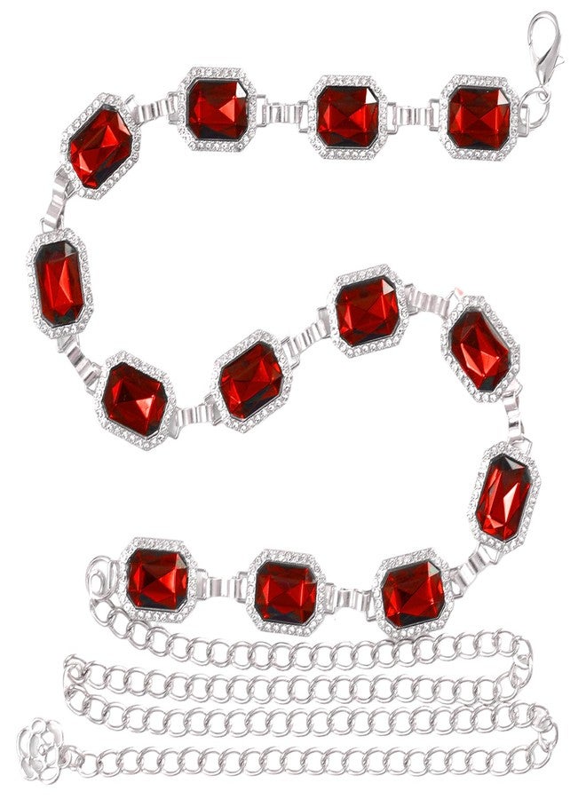 phnydreg Red Chain Belt for Women Red Western Belt Metal Rhinestone Cowgirl Waist Chain for Dresses Jeans - Image 3